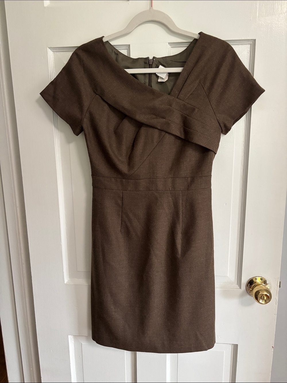 J. Crew Brown Cross-Over Bodice Midi Sheath Dress